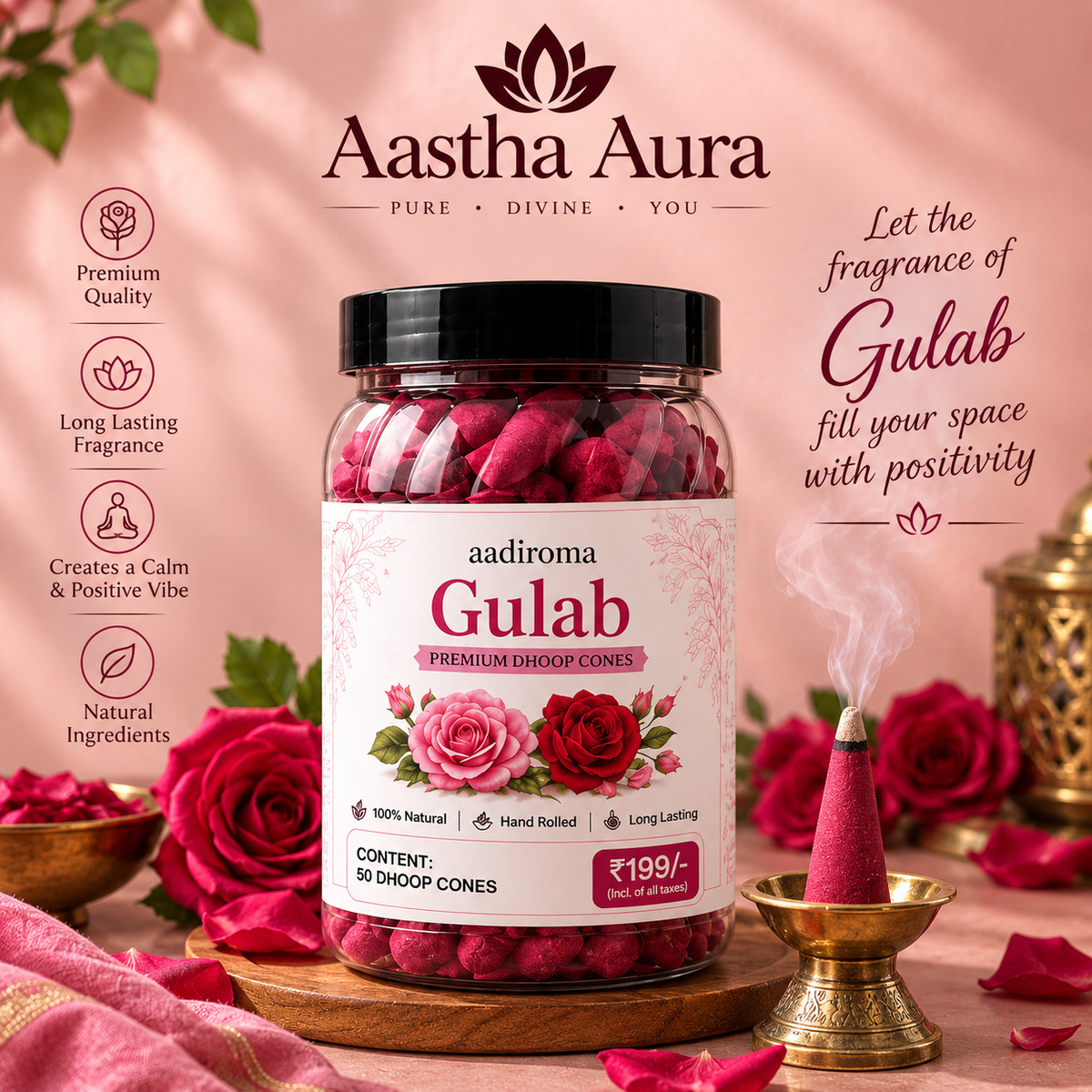 premium Rose Dhoop cone