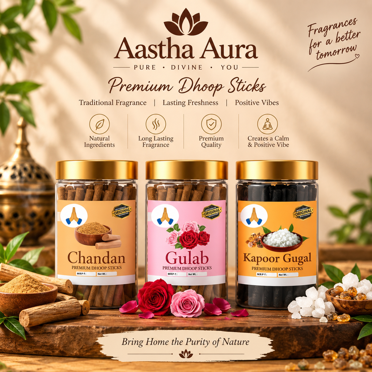 Aastha Aura Premium Dhoop Sticks – Pure Fragrance, Positive Vibes 3 packs