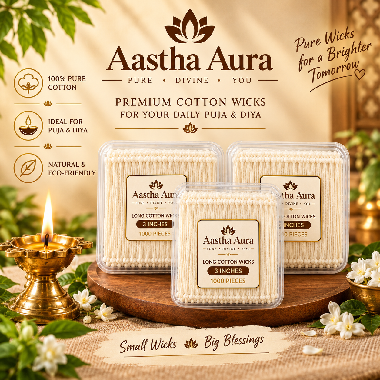 Aastha Aura Premium Cotton Wicks – 100% Pure Cotton