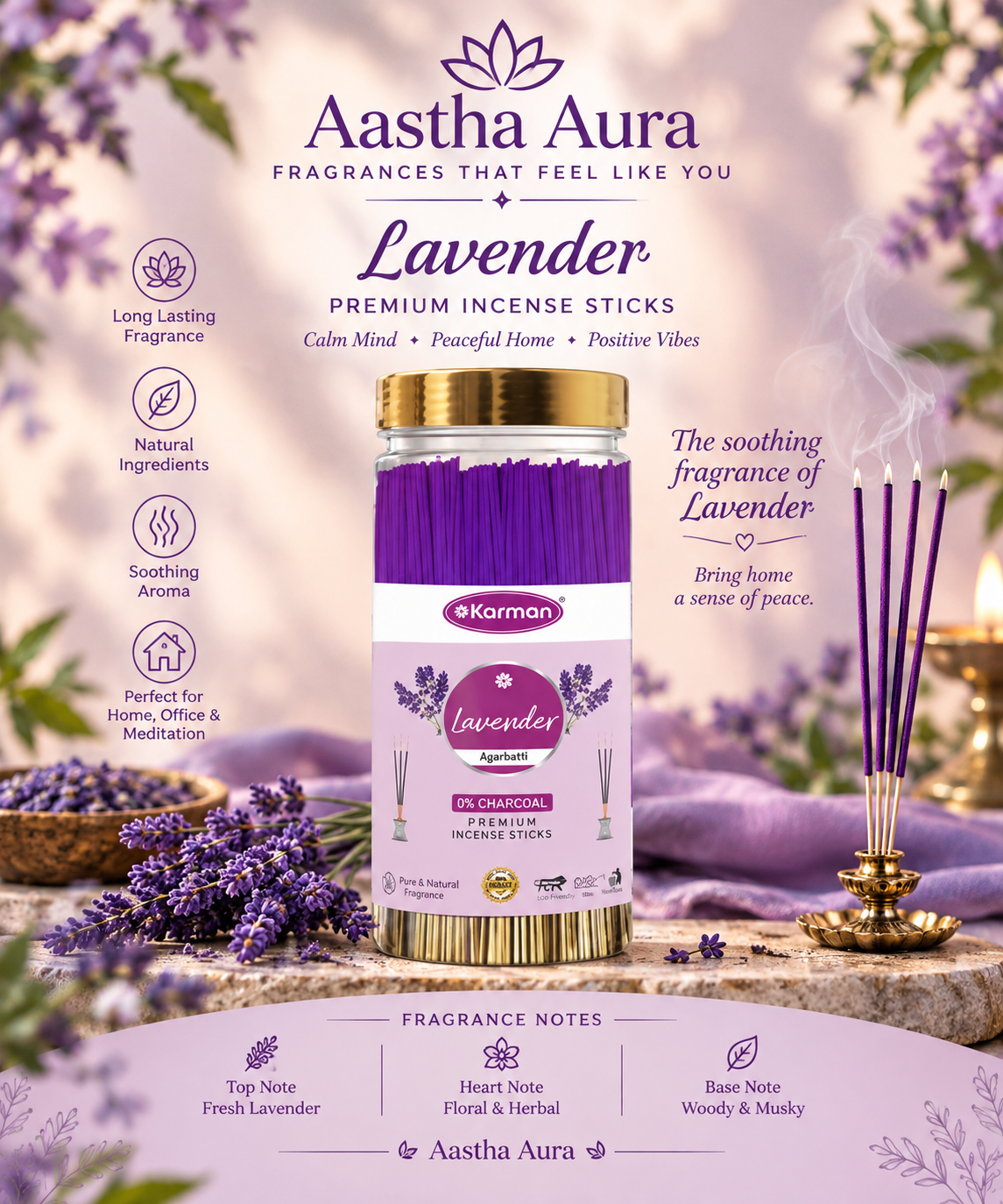 Aastha Aura Lavender Premium Incense Sticks – Calm & Peaceful Fragrance