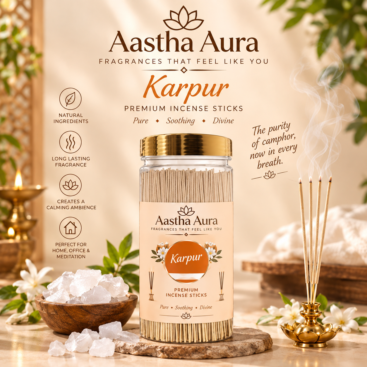 Aastha Aura Karpur Premium Incense Sticks – Pure, Soothing & Divine Fragrance