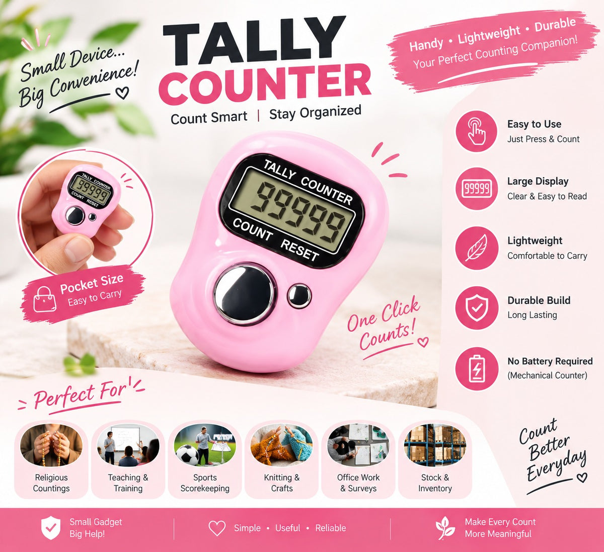 Digital Tally Counter – 5-Digit Handheld Click Counter